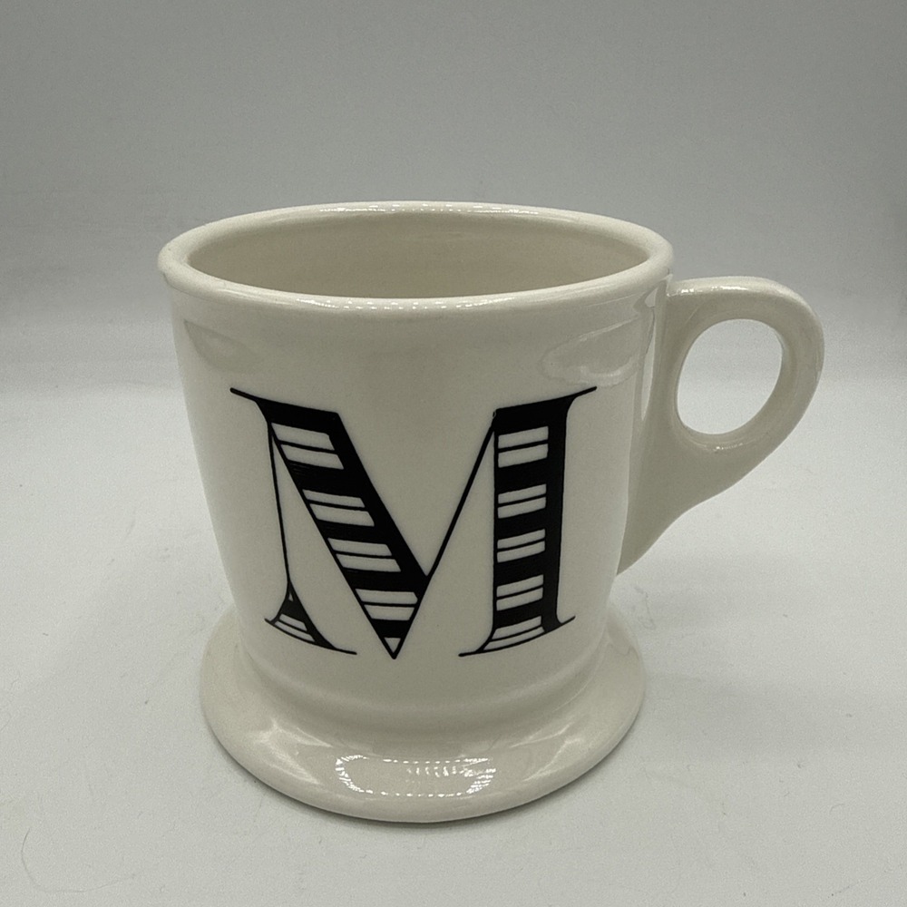 Anthropologie Monogram Coffee Tea Mug Cup Initial Letter "M" Shaving Style Mug